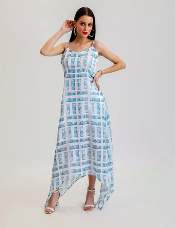 PRINTED ASYMMETRICAL ELEGANT DRESS