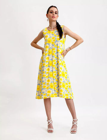 PRINTED A-LINE DRESS WITH BACK KNOTTING