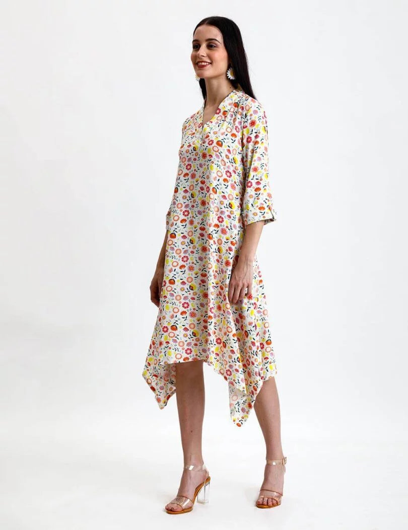 Asymmetrical Printed Flower Dress