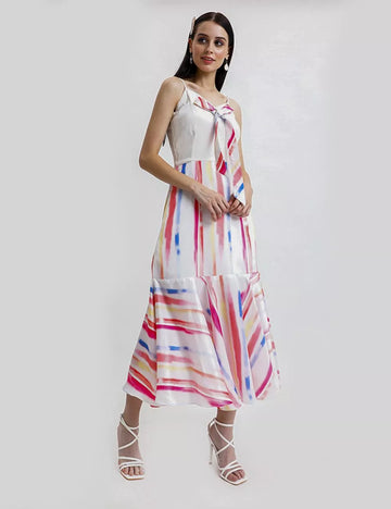 PRINTED A-LINE BOW DRESS