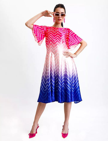 COLOURED ZIG ZAG A-LINE DRESS
