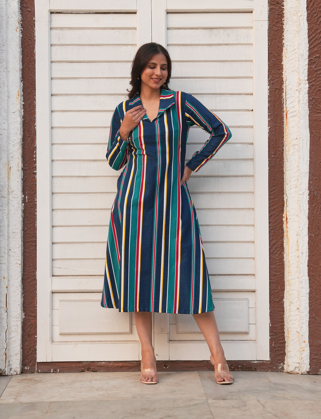 Multi Colour Strips A-Line Dress