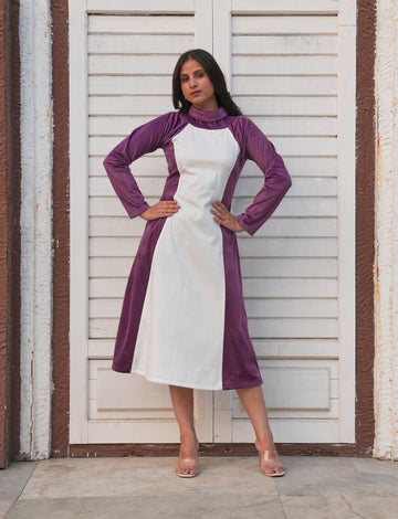 Double Colour A- Line Suede Dress.