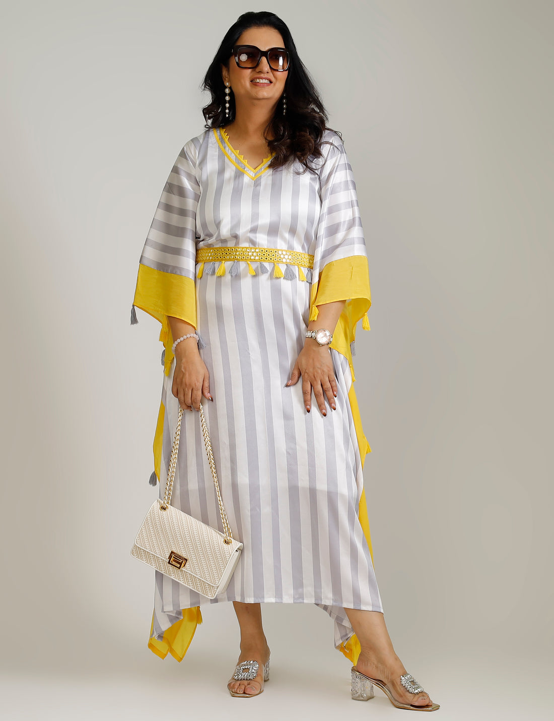 Grey Stripped Kaftan