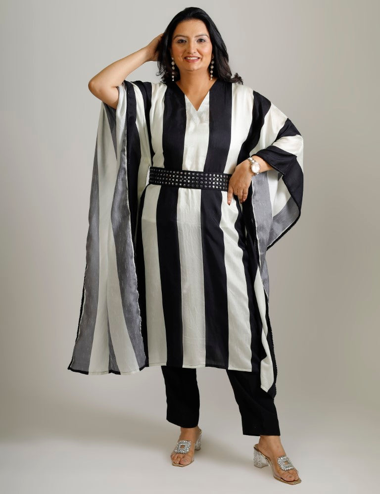 Black and white striped kaftan set