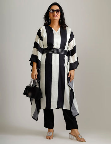 Black and white striped kaftan set