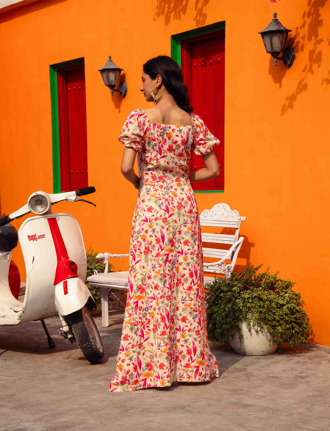 Floral Printed Slit Open Dress