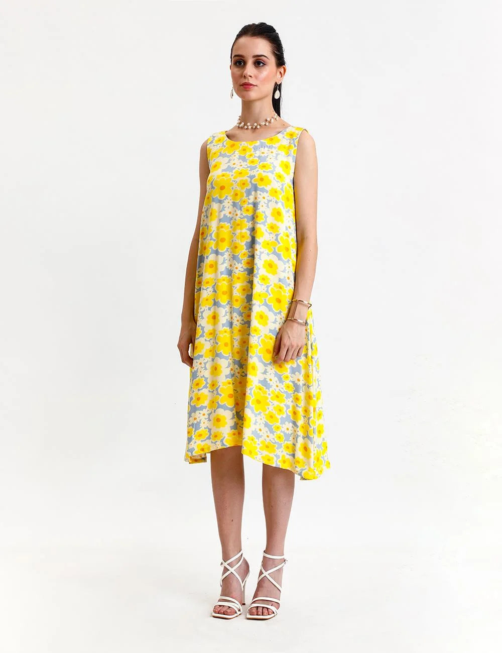 PRINTED A-LINE DRESS WITH BACK KNOTTING