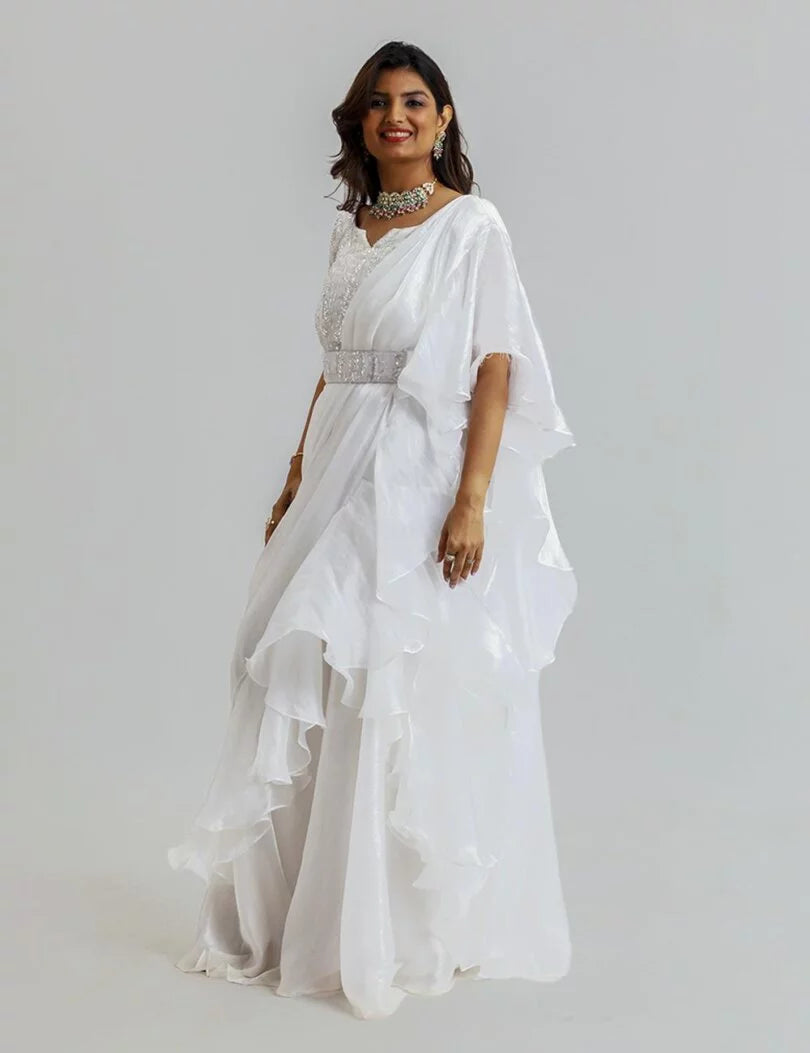 SHOWSTOPPER WHITE DRAPE SAREE