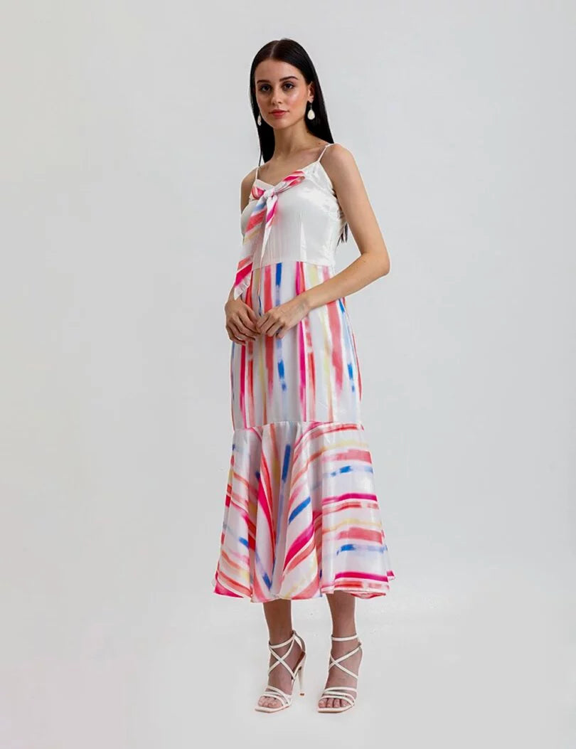 PRINTED A-LINE BOW DRESS