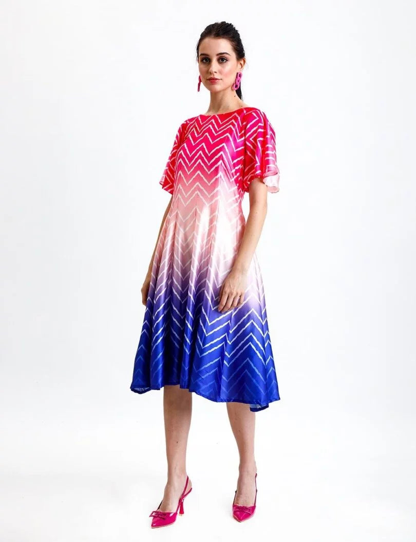 COLOURED ZIG ZAG A-LINE DRESS