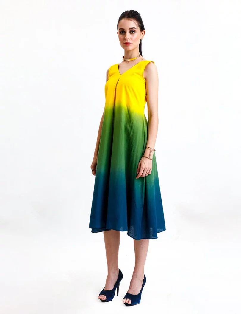 SLEEVELESS OMBRE A-LINE DRESS
