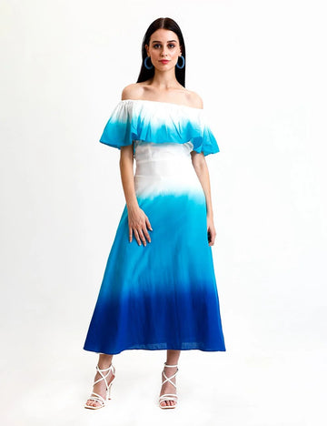 Off Shoulder Ombre Ruffle Dress