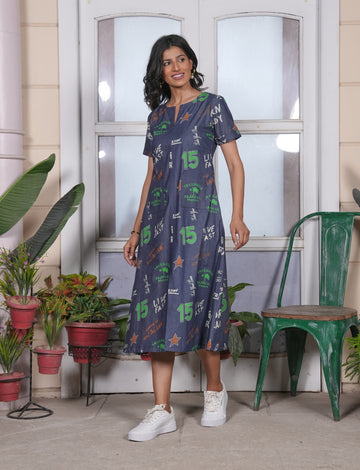 PRINTED DENIM DRESS