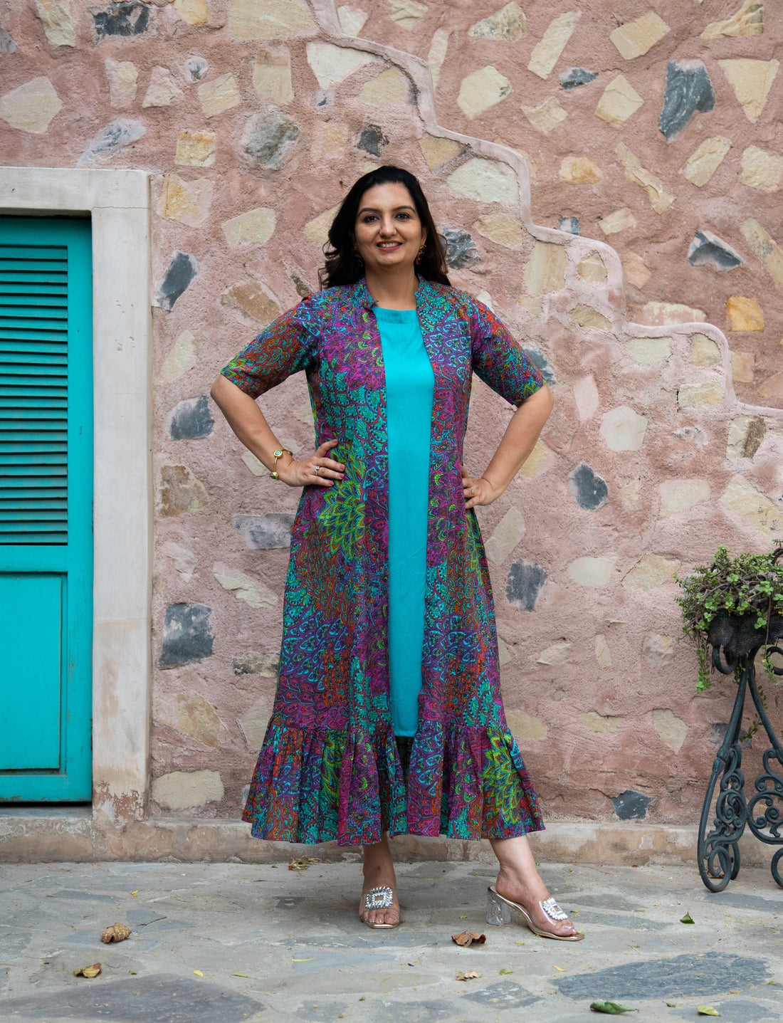 Printed Ruffle Shrug Set