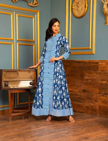 Indigo Ikkat Pattern Dress