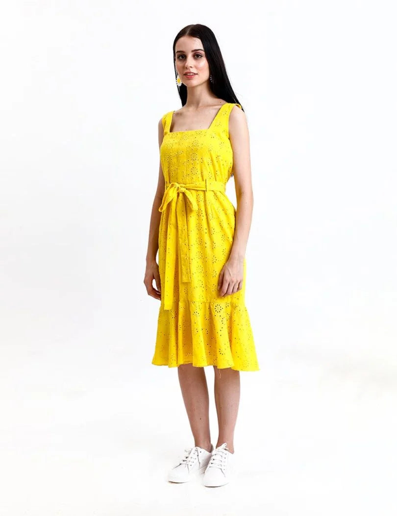 TIE WAIST MIDI DRESS WITH POCKETS
