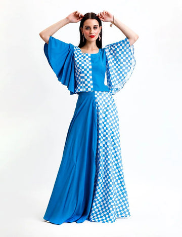 Half & Half Check Printed Skirt & Top