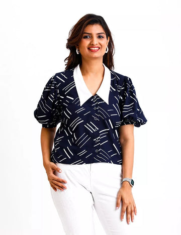 PRINTED DRAMATIC COLLAR SHIRT