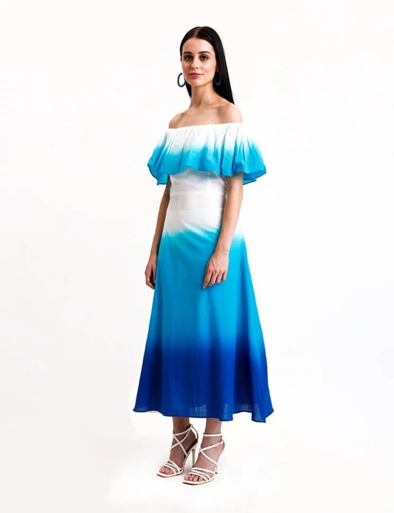 Off Shoulder Ombre Ruffle Dress