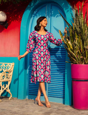 Multicolour Printed Tie-Up String Dress