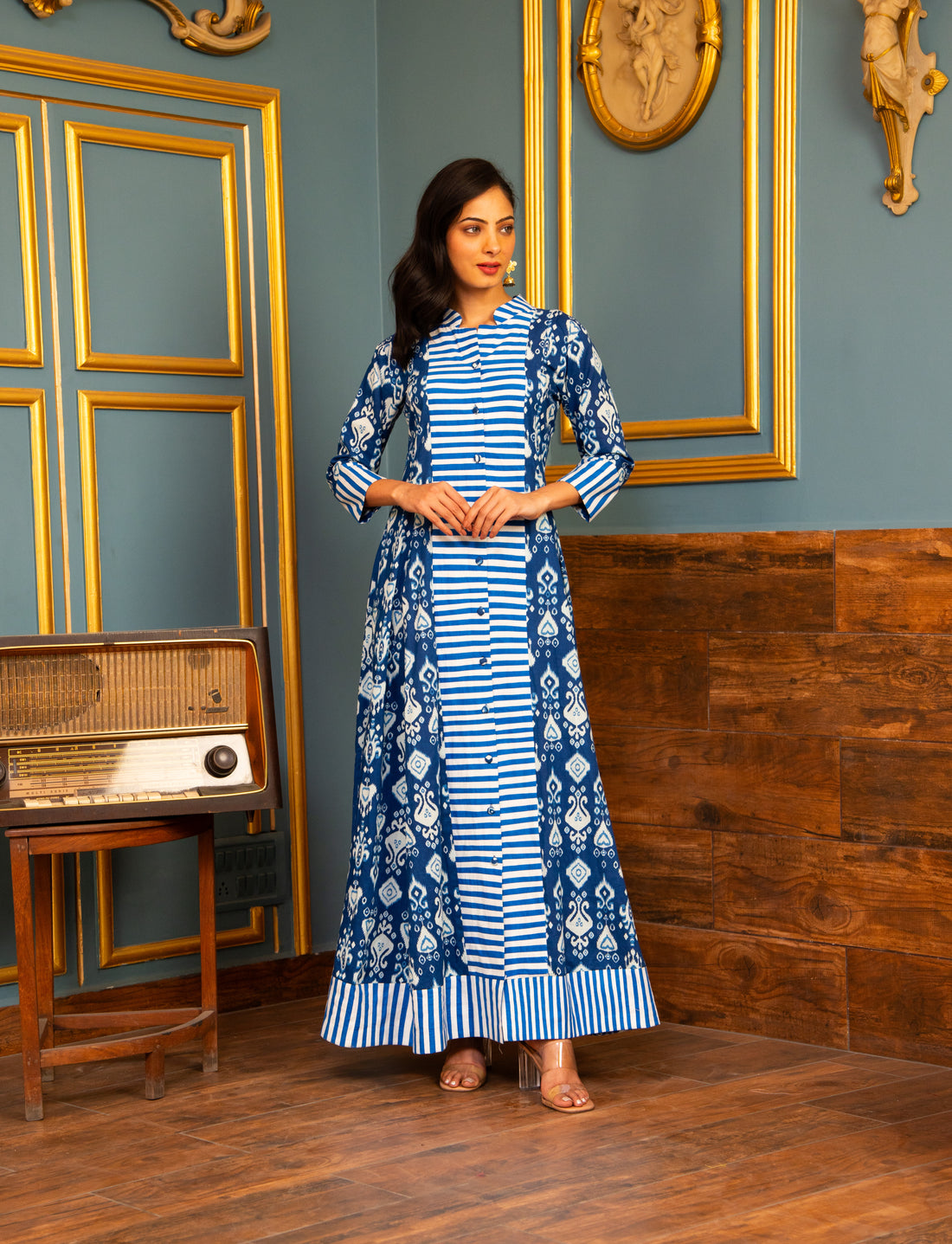 Indigo Ikkat Pattern Dress