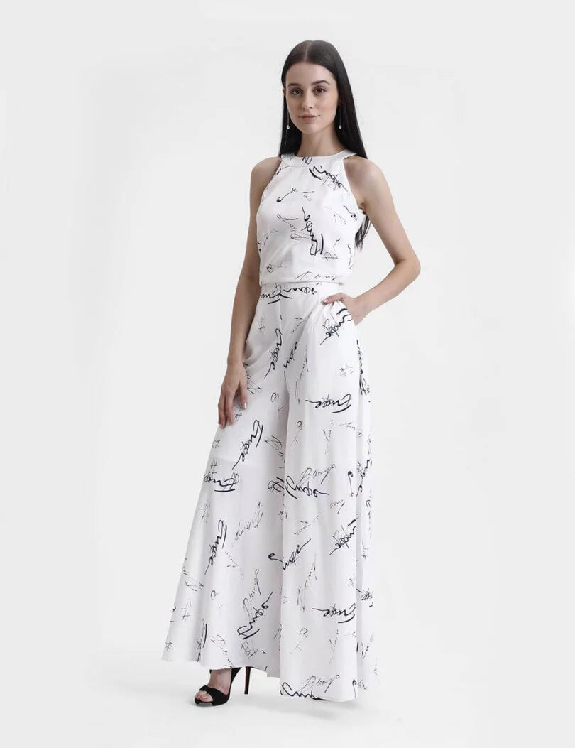 Abstract Print Halter Jumpsuit