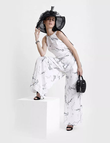 Abstract Print Halter Jumpsuit