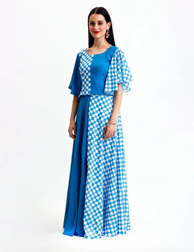 Half & Half Check Printed Skirt & Top