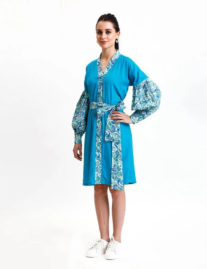 DROP SHOULDER KNOTTED DRESS