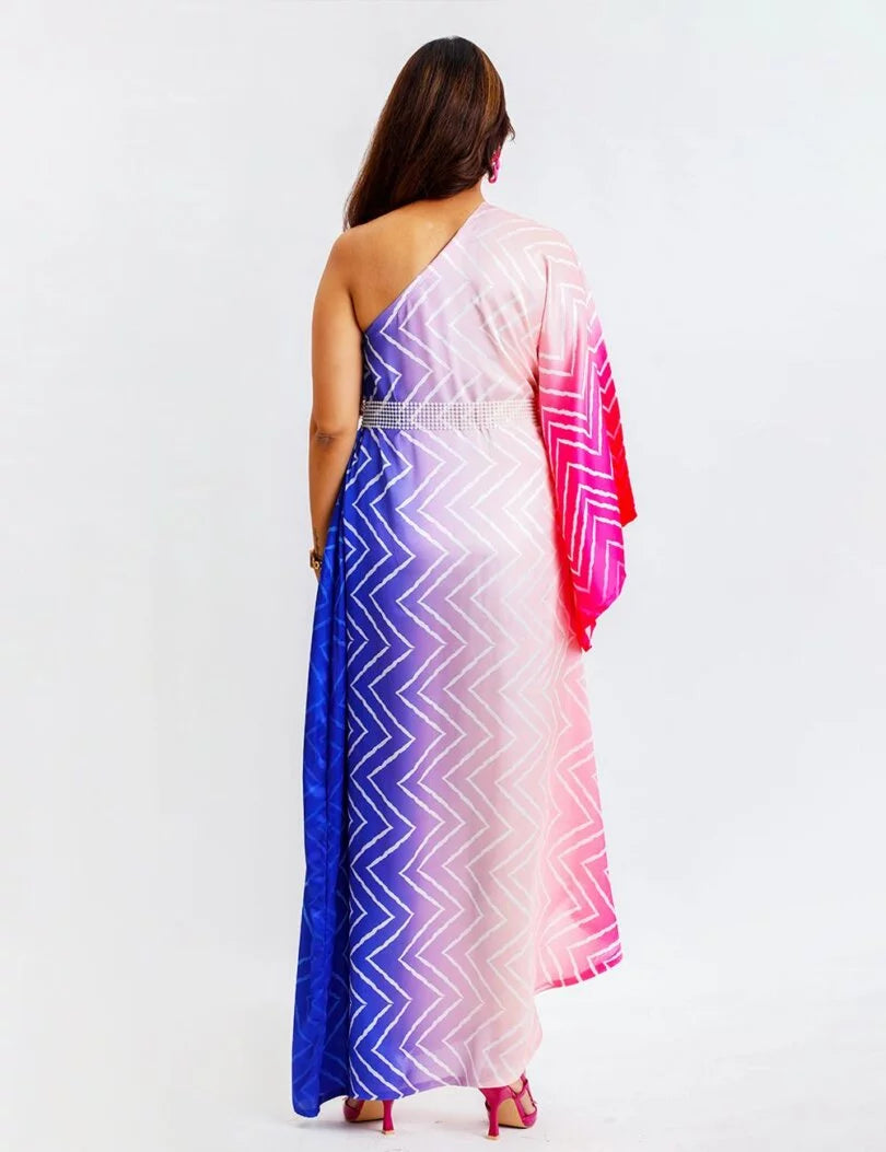 ONE SHOULDER KAFTAN WITH PEARL BELT