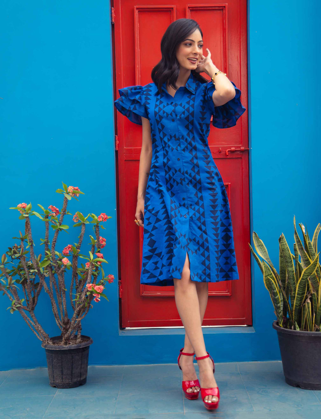 Triangle Print Shirt Dress