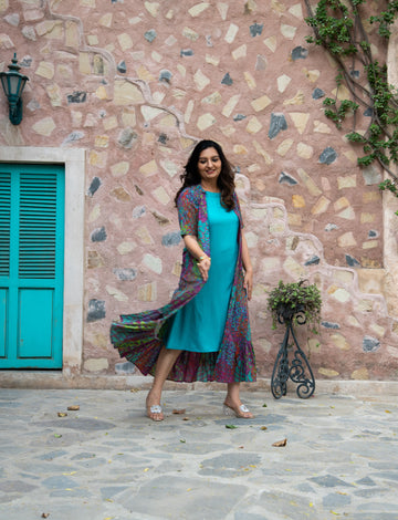 Printed Ruffle Shrug Set