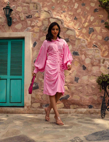Ruched Shirt Dress