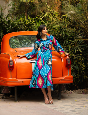 Multicolour Ikkat Print Shirt Dress