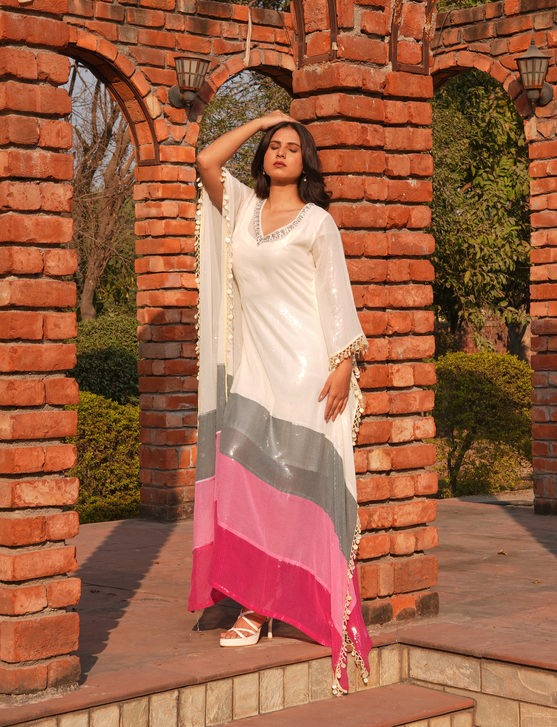 Radiant Tri-Color Sequin Kaftaan