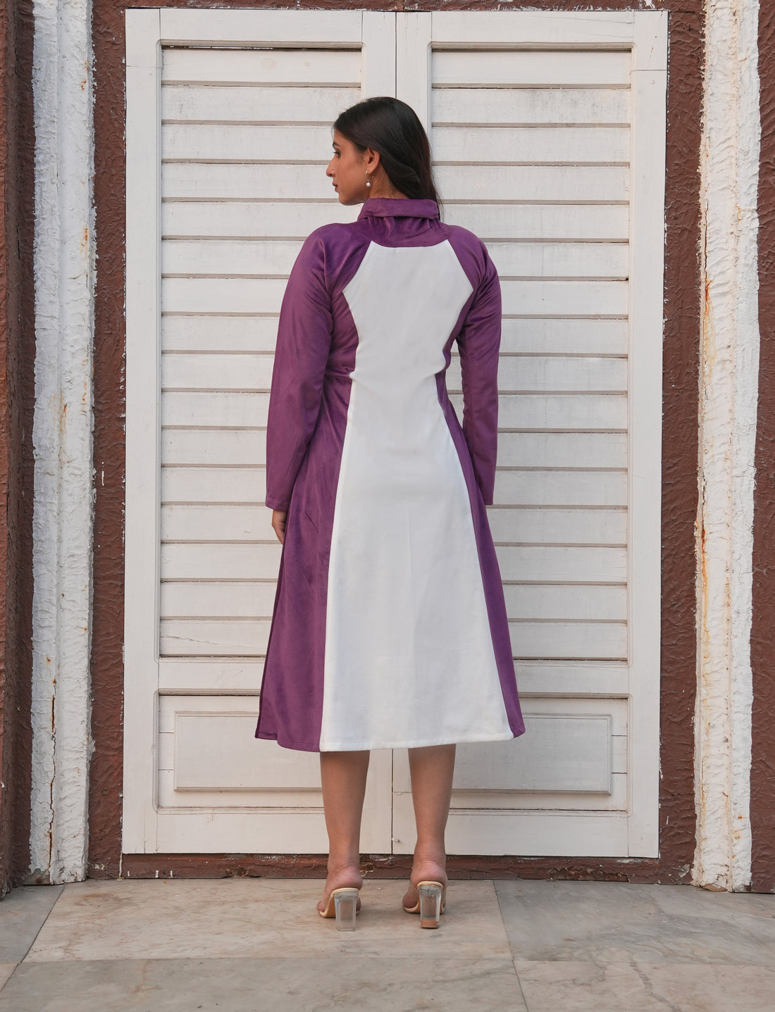 Double Colour A- Line Suede Dress.