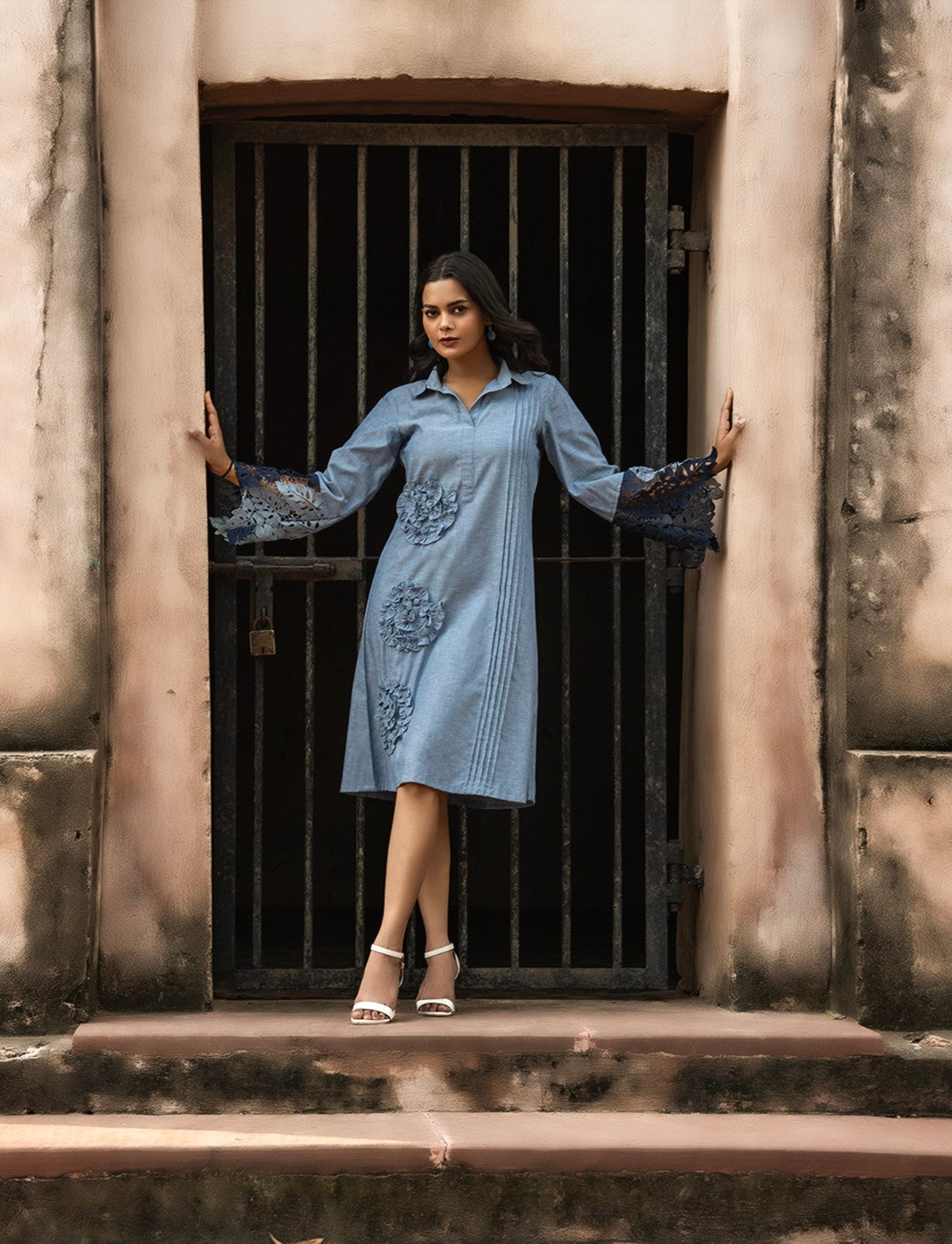 Chambray Tucks A-Line Dress