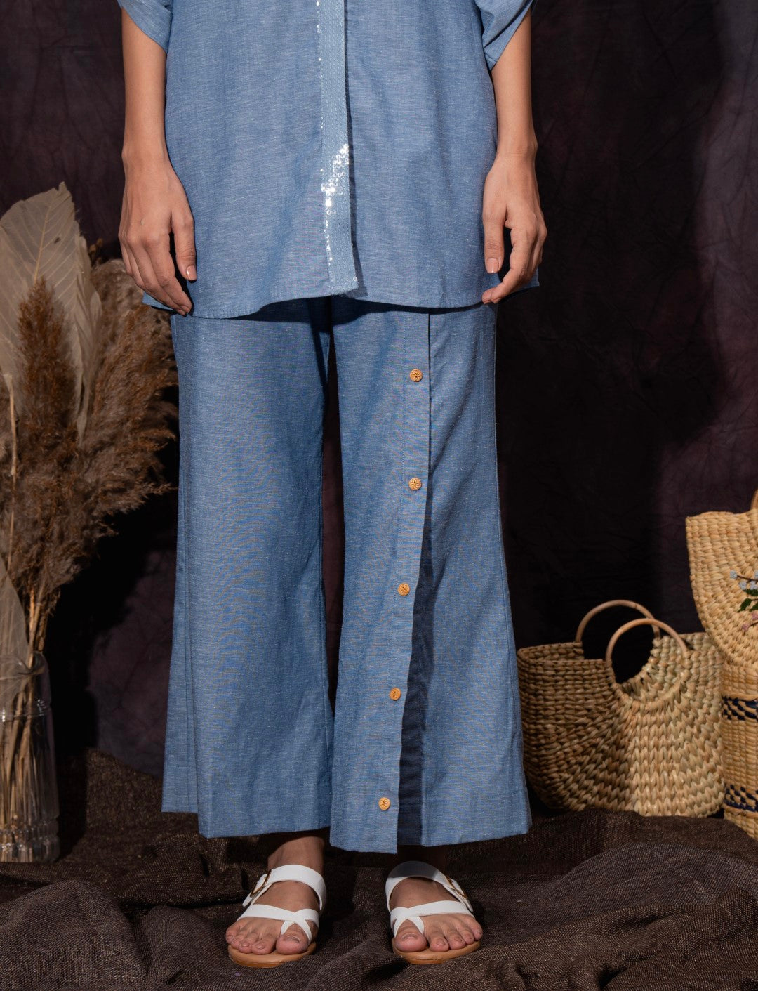 Chambray Co Ord Set with Lace