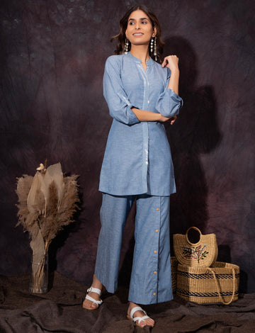 Chambray Co Ord Set with Lace