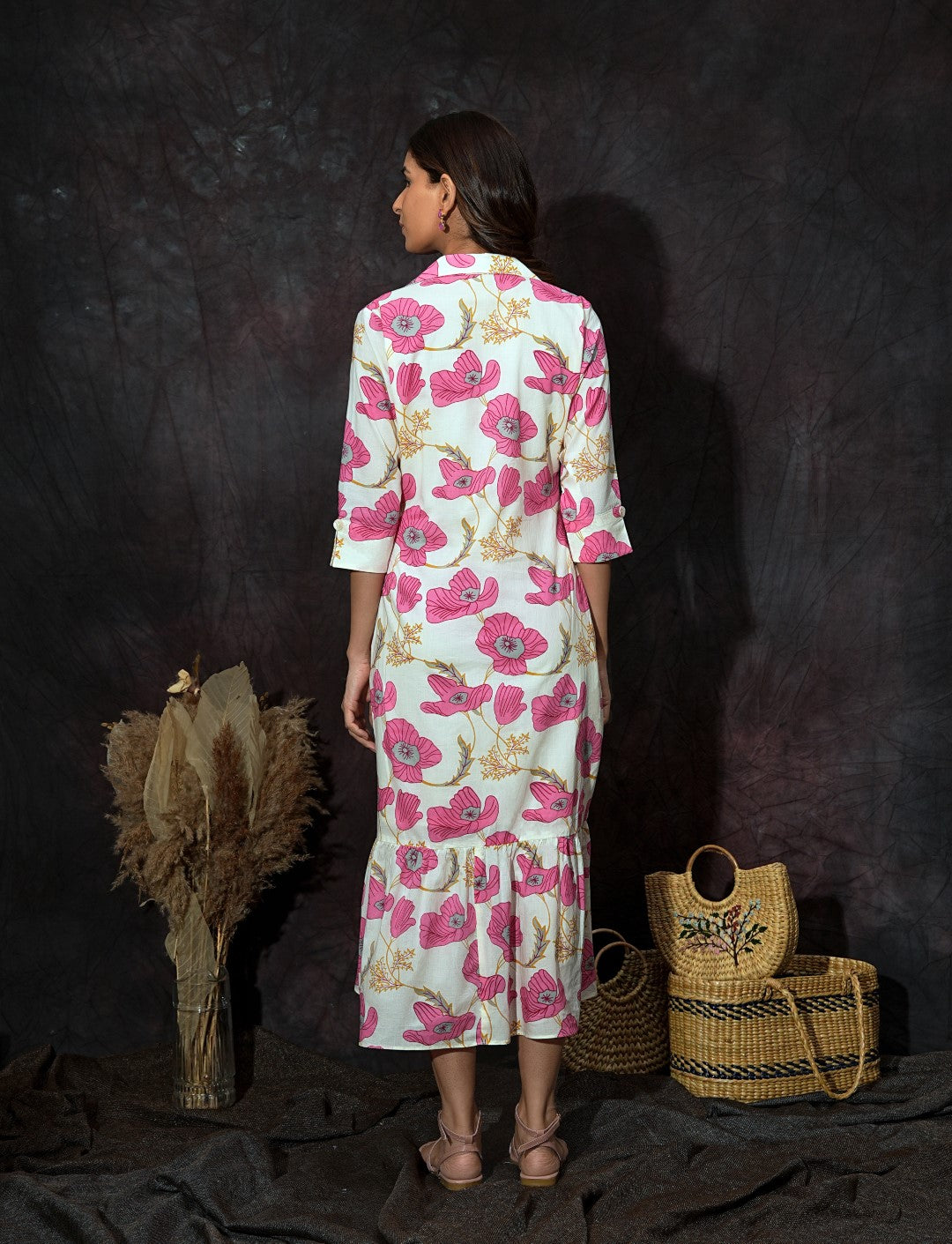 Notched Collar Printed Dress