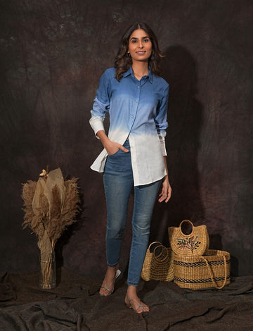 Blue Ombre Linen Shirt