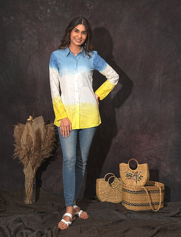 Sequins Pocket Ombre Shirt (Blue & Yellow)