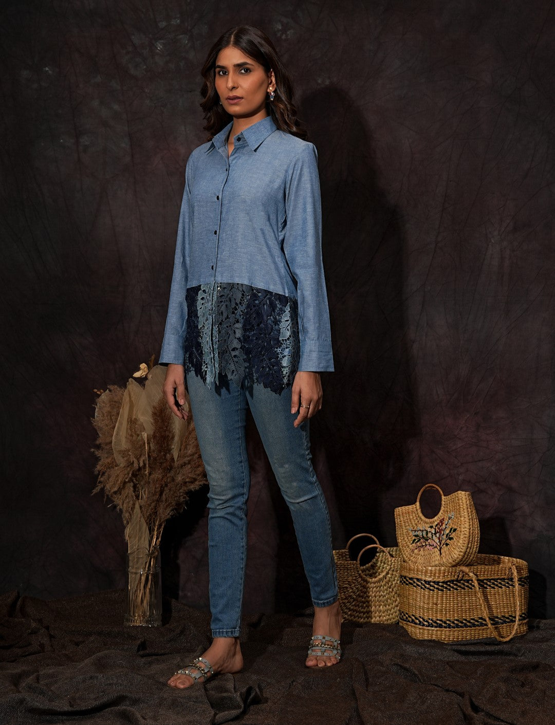 Chambray Shirt with Lace
