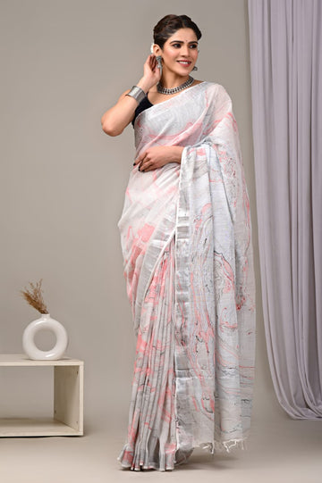 Reddish and Greyish Linen Saree