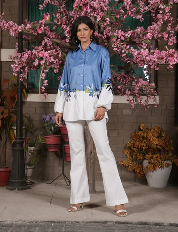 Two tone flora shirt