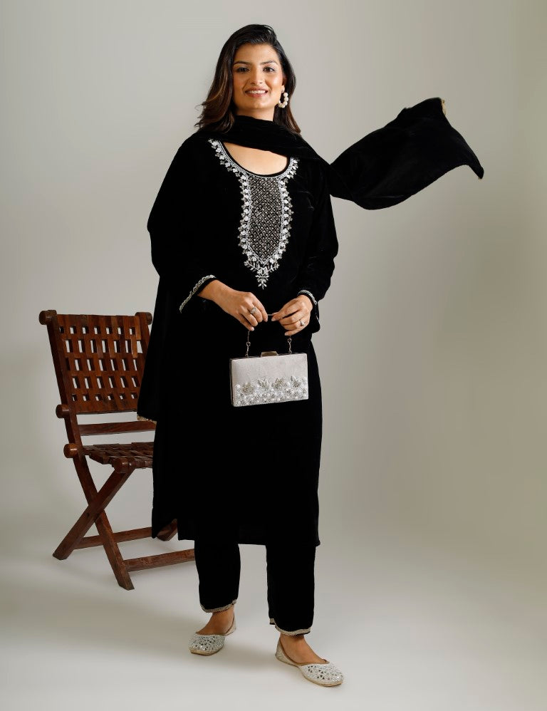 Embroidered Velvet Suit