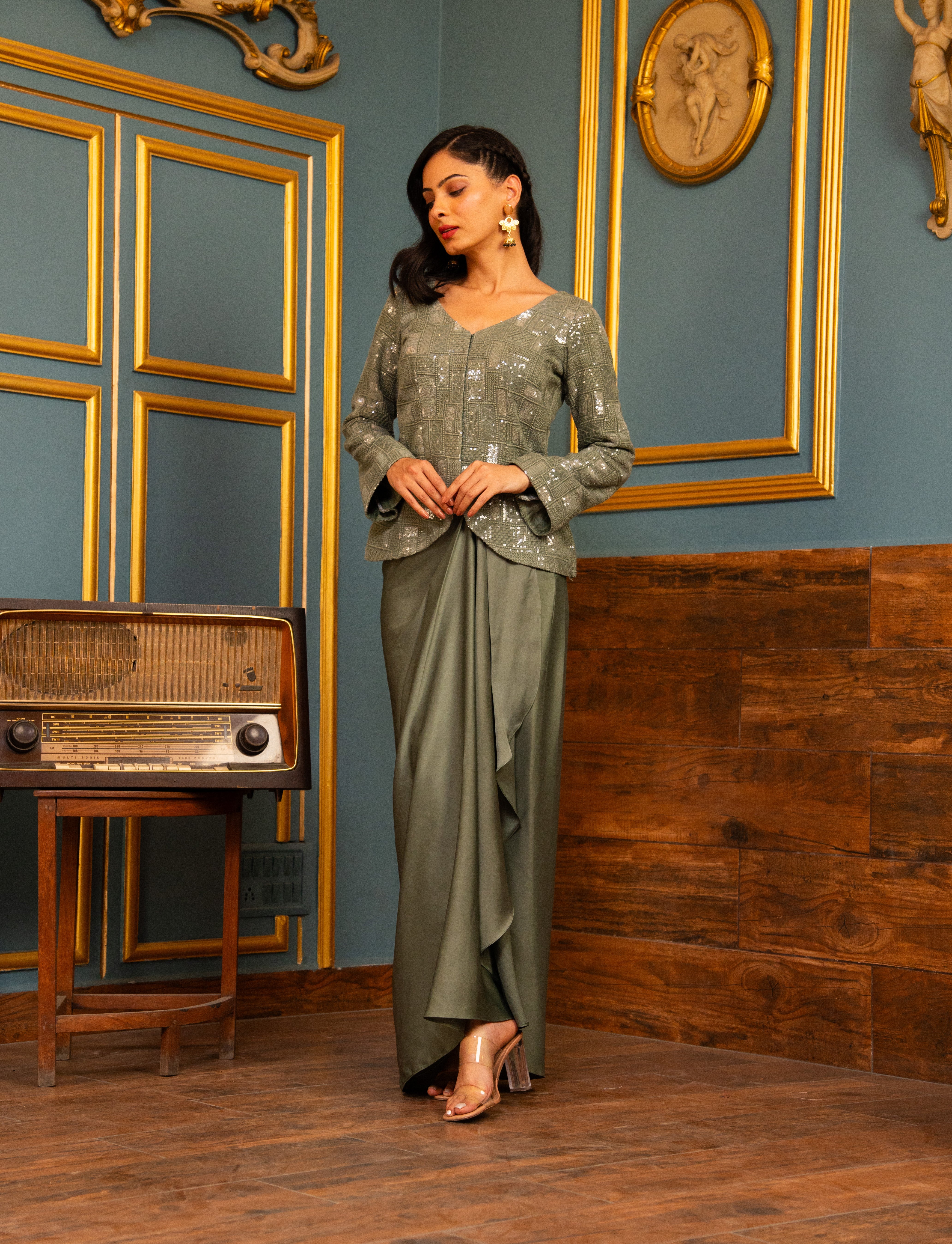 drape dresses for women Party Wear Skirt Dress Trend and ideas quality materials swatches-see-the-vision-sequin-bust-strapless-maxi-dress Train Length:100cm