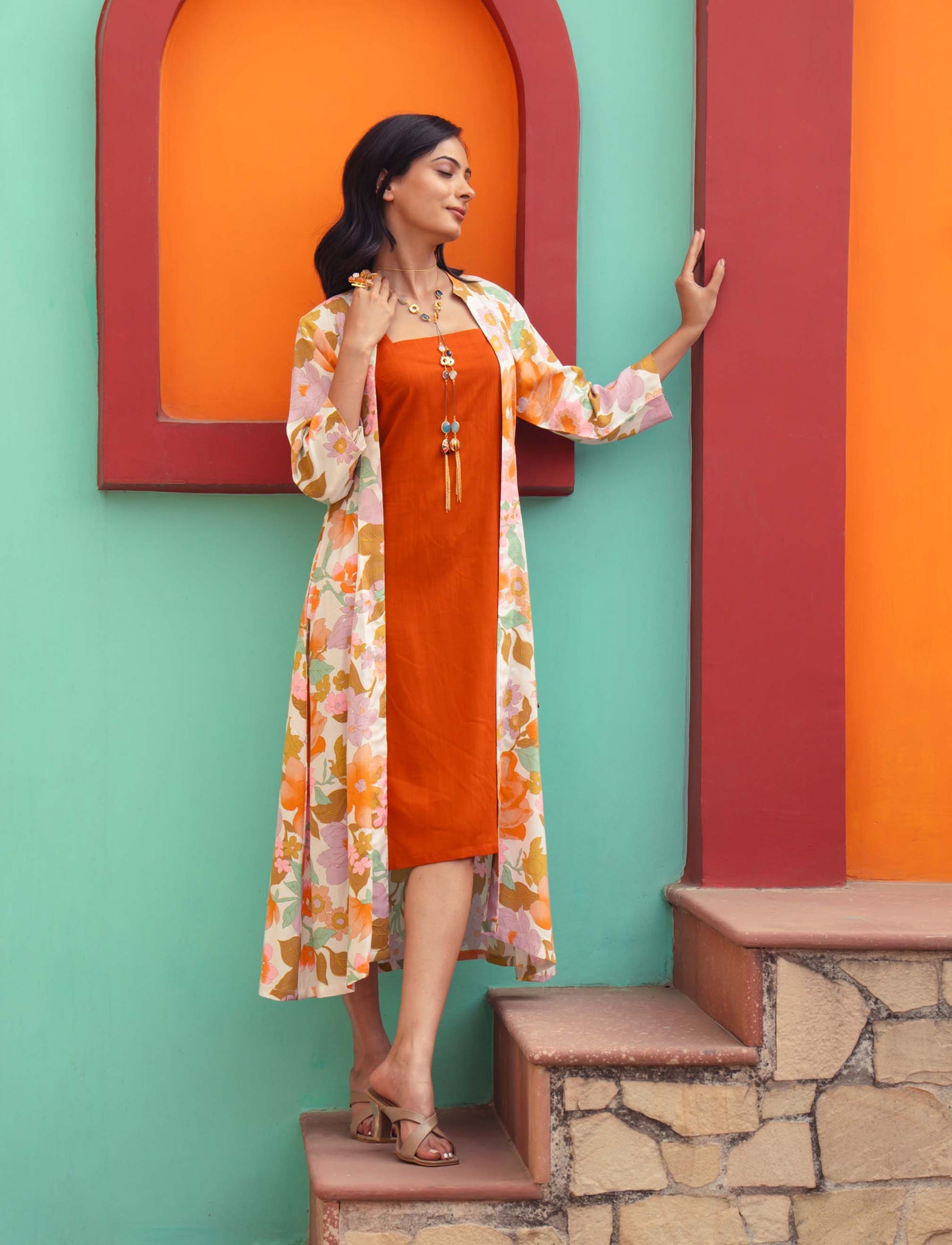 Printed Shrug Dress
