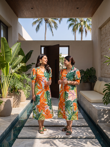 Elara Leaf Printed Midi Dress